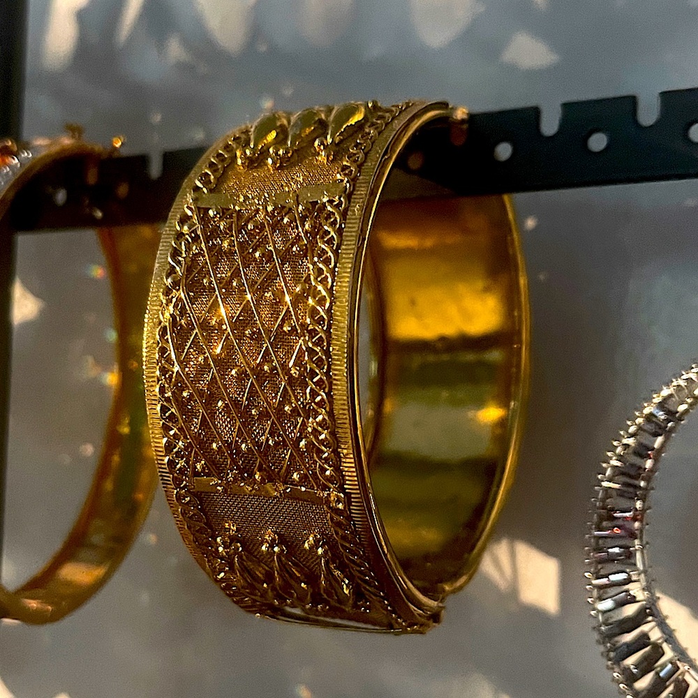 Gold-tone Wide Hinged Bangle Bracelet